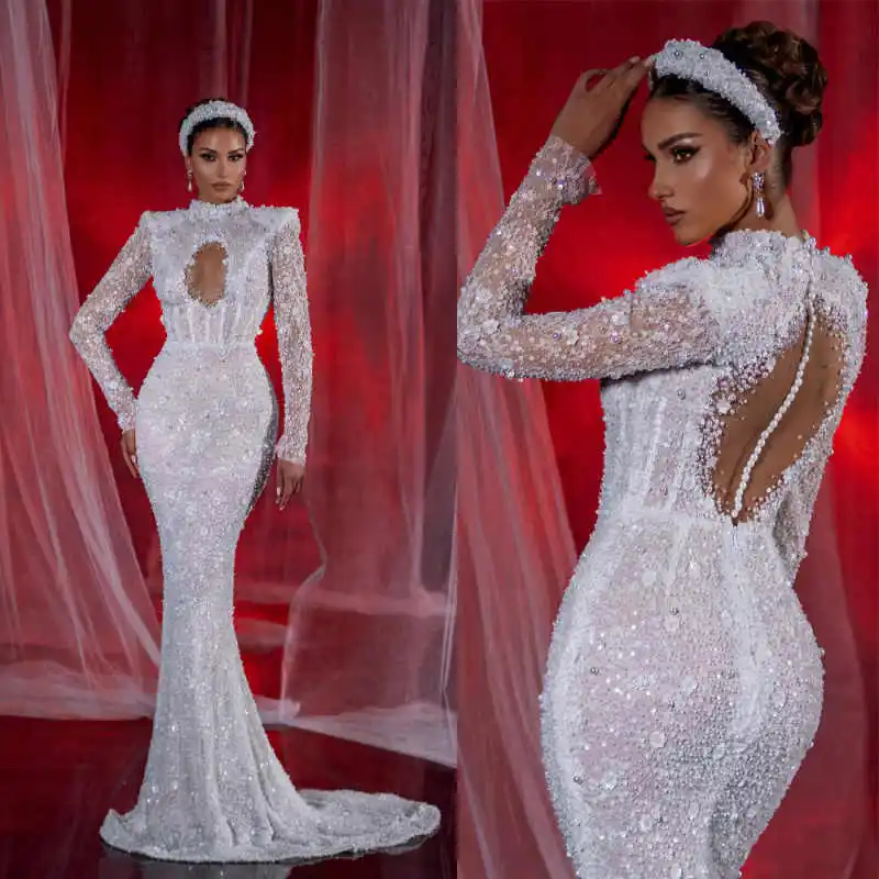

Luxury Sheath Gown Wedding Dresses Beaed Ruffles Lace Bridal Gowns Backless Big Size Custom Size Colour vestidos de novia