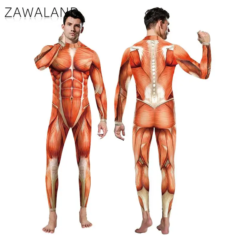 Zawaland Costume Cosplay per le donne abbigliamento per feste per adulti Holloween Carnival Men body manica lunga Slim Zentai Muscle Suits