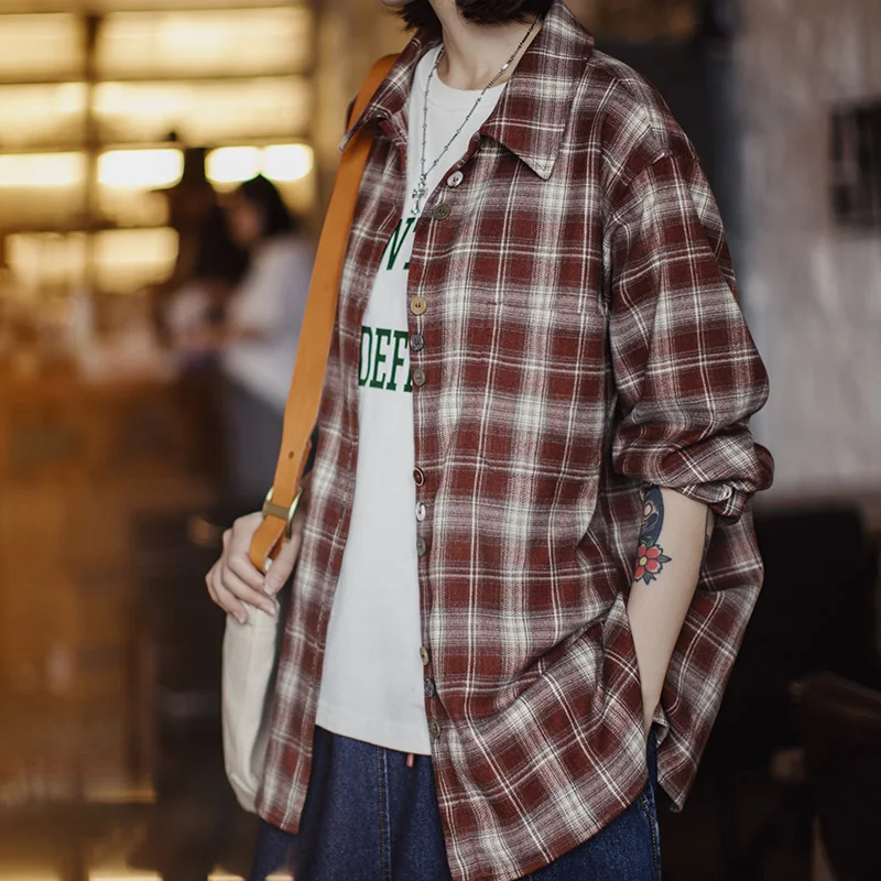 Maden عارضة منقوشة الياقة الرقبة قميص المرأة الخريف المتضخم خمر بلوزة طويلة الأكمام قميص واحد الصدر