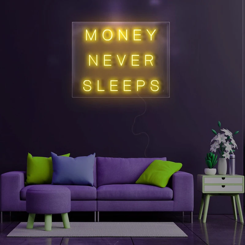 

Money Never Sleeps Neon Sign Custom Living Room Wall Decor Entrepreneur Motivational Slogan Office Mural Decoration Neon Lights