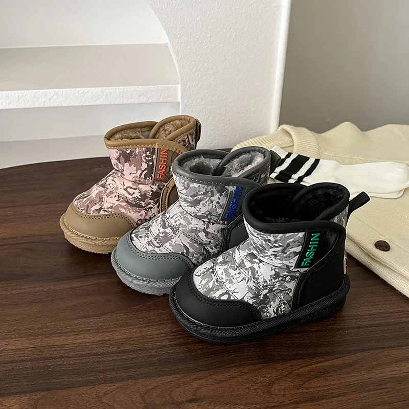 

2025 Kids Fashion New Print Cotton Boots Winter Children Thick Warm Snow Boots Baby Snow Proof Waterproof Short Boots Boys Girls