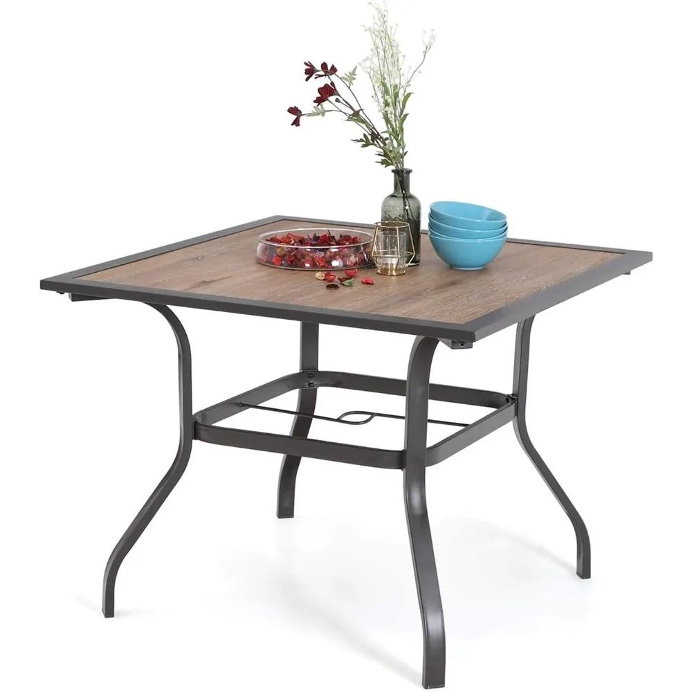 

37" Square Backyard Bistro Table Patio Dining Table Outdoor Furniture Garden Table, Imitation of Wooden Surface Top, 1.57” Umbr