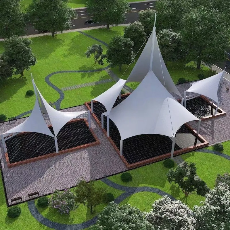 Custom Tensile Fabric Membrane Shade Canopy Outdoor Rainproof Car Shelter Electric Vehicle Charging & Bicycle Parking Awning