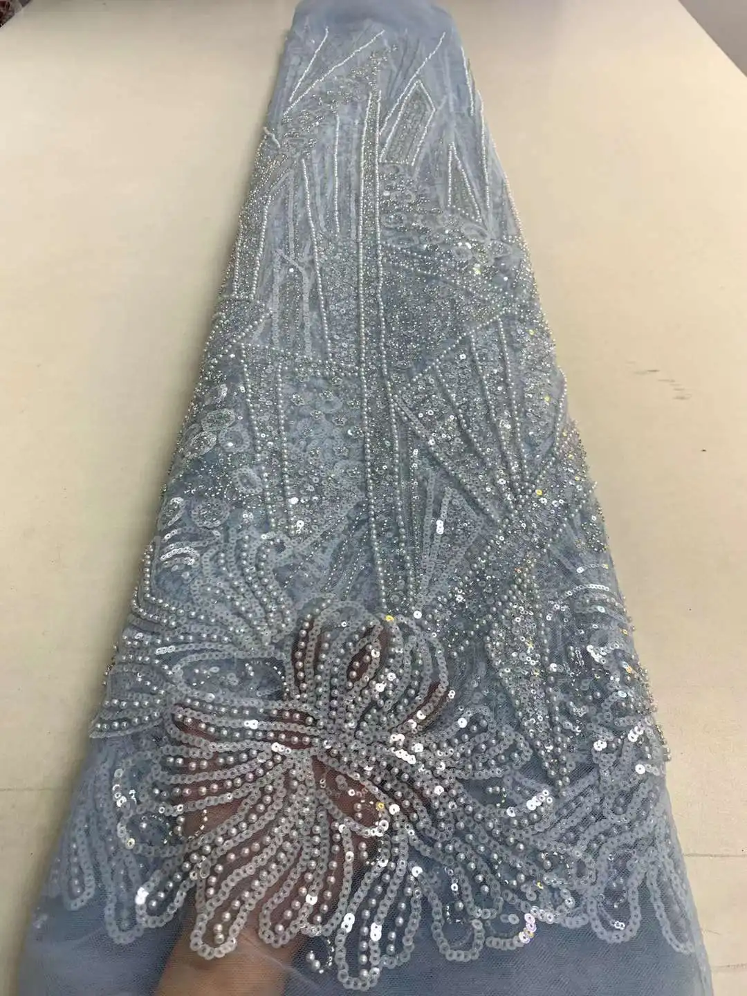 Beautiful 3D Bead Lace /With Pearls /Tube Embroidery French Mesh Yarn African Lace For Evening dresses  Party IN STOCK