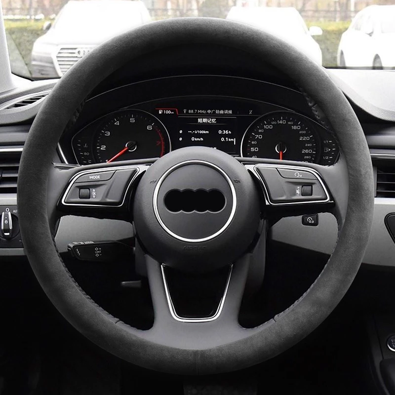 

Alcantara Trims 38cm Diameter Steering Wheel Cover for Audi A4 A5 B9 2017-2024, A6 A7 C8 2019-2024, Q5 2018-2024, A3 2014-2024