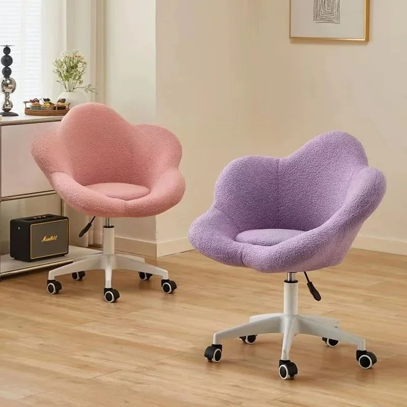 Makeup Chair, Comfortable Lamb Velvet Backrest Petal Chair for Girls' Bedroom, Manicure Chair, Internet Celebrity Dressing Chair