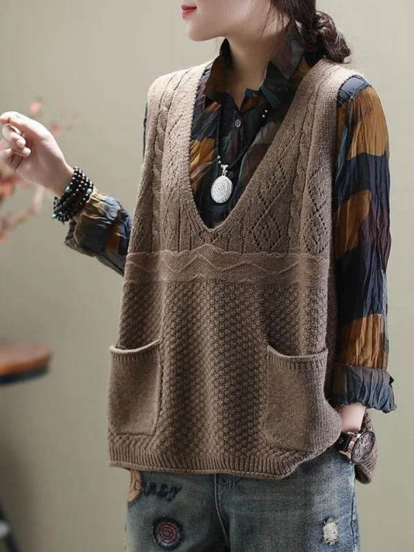 

Spring Autumn Knitted Sweater Vest Women's Svel Outerwear Casual V-Ne Color Faionable Breathable Top