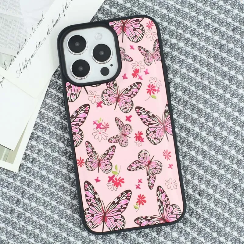 Pink Blue Green Fresh Butterfly Phone Case for IPhone 15/14/13/12/11 Plus/Pro/Pro Max Series, Everyday Small Gift， phone case