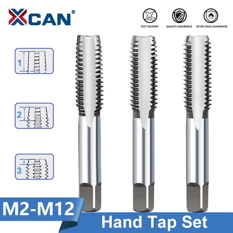 XCAN Thread Tap Right Hand Straight Flute Tap M2-M12 Metric Screw Tap Thread Plug Handle Tap for Aluminium Alloy steel Tools