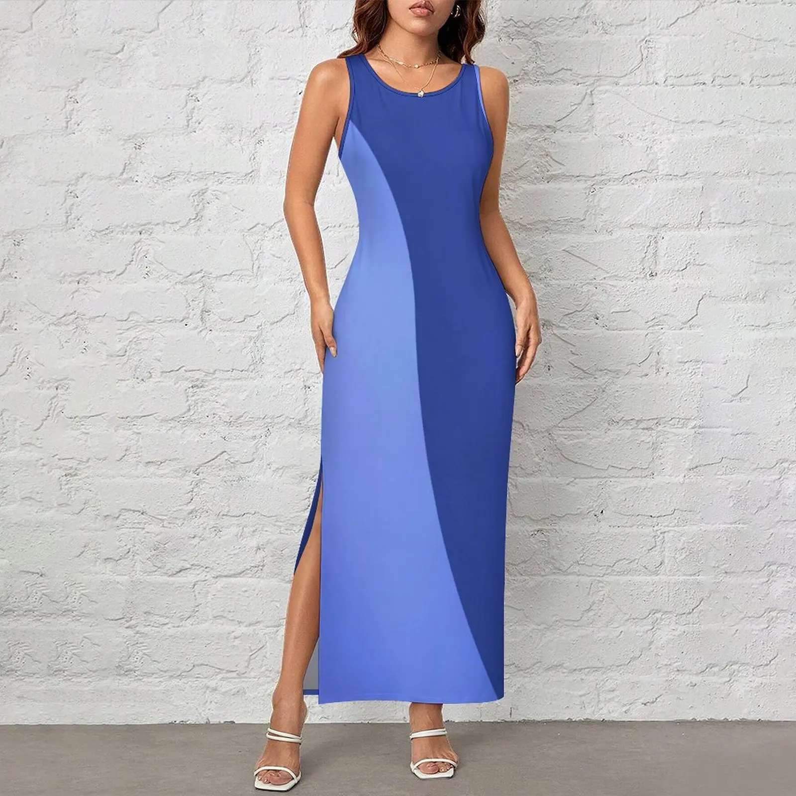 Two Tone Ocean Dress Sleeveless Blue Texture Casual Y2k Maxi Dresses Elegant Bodycon Dress Womens Graphic Oversize Vestidos