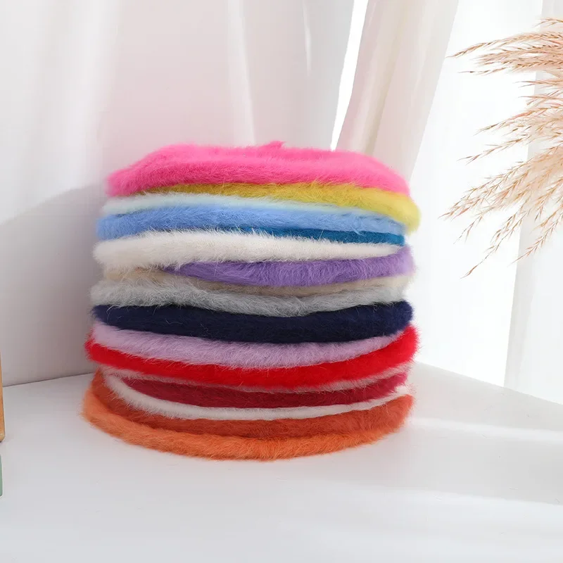 AutumnWinter New Fashionable Candy Color Warm Knitted Beret Hat Rabbit Fur Solid Color Versatile Winter Bud Hat Women Beret Hat