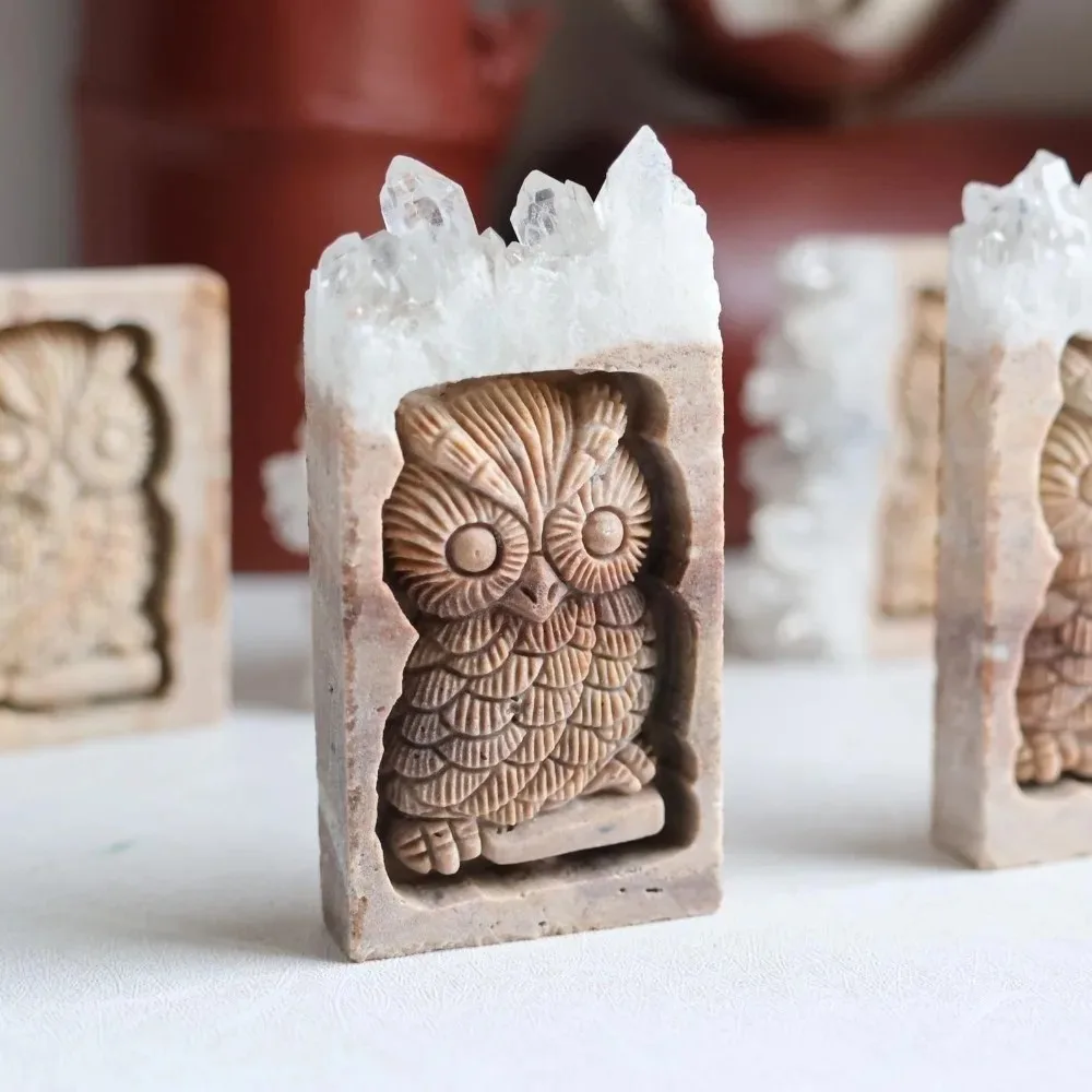 Sculpture d'hibou en cristal de quartz naturel, sculpture minérale de guérison de 2 pouces, spécimen animalier, cadeau de décoration Reiki pour