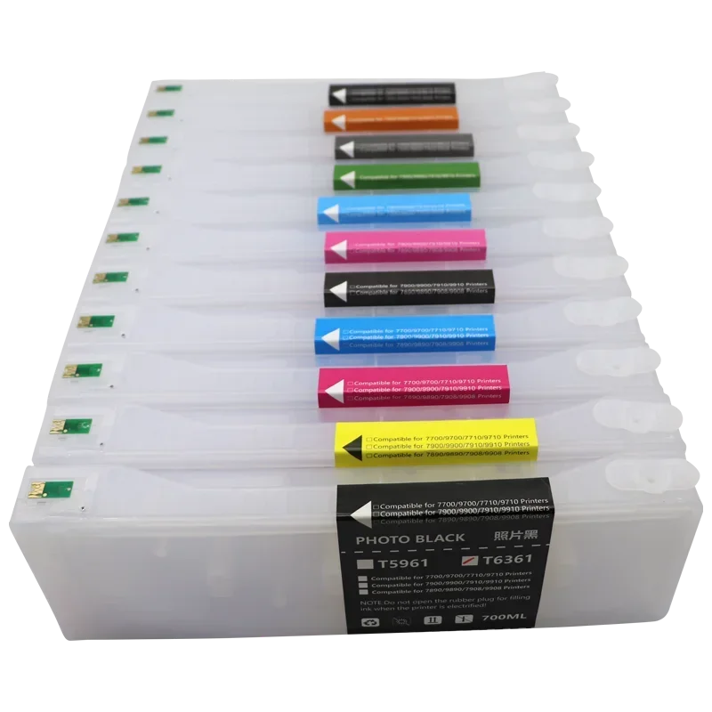 T6361-T6369 T636A T636B for Epson 9908 refillable ink cartridge 7910 9910 7908 7890 9890 9900 7710 9710 7700 9700 one time chip