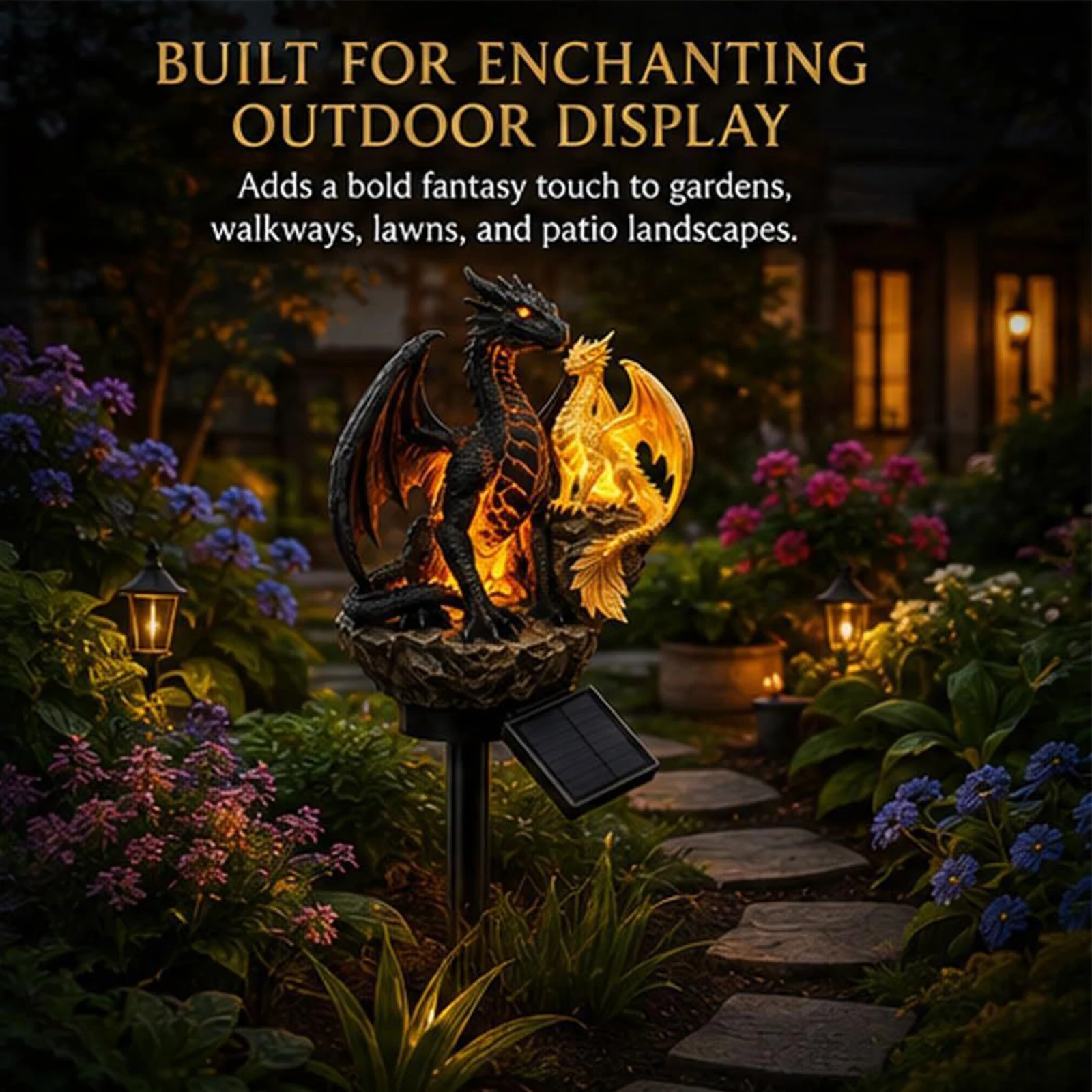 Solar Resin Dragon Garden Lights Auto On/Off Waterproof Outside Solar Light Weatherproof for Halloween Fairy Garden Theme Decor