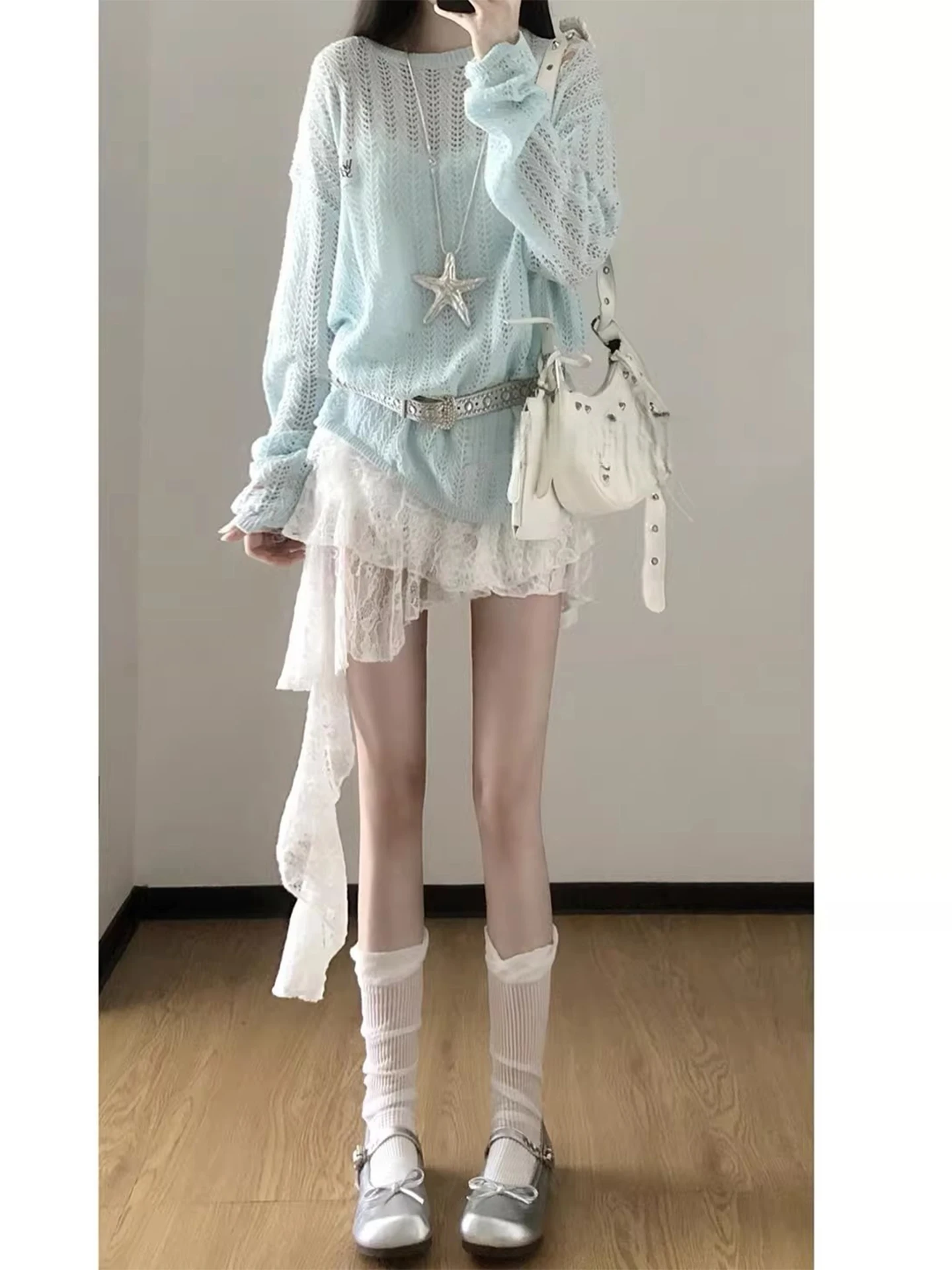 

Белая асимметричная юбка из кружевного тюля для женщин, весна-лето, уникальная, красивая, праздничная, А-силуэт, короткая, для повседневной носки, в корейском стиле