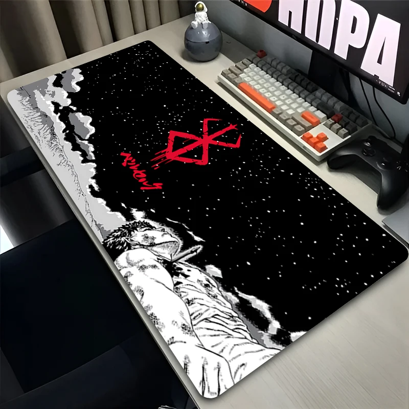 Large E-sports Game Mouse Pad Non-Slip keyboard pad B-Berserk Anime Mouse Mat Cool Carpet Gamer Computer Desk Mat Black Mousepad