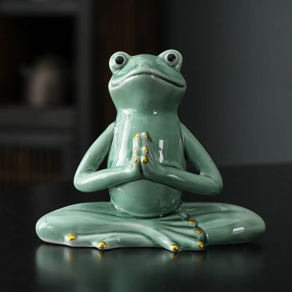 Small Piece Ceramic Zen Frog Decoration Ceramic Yoga Posture Meditation Prayer Sun Worship Frog Base Home Zen Gift Decoration