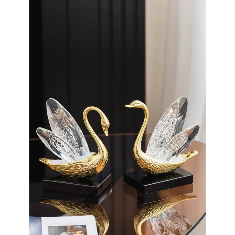 Harvest hut crystal stone swan light luxury home decoration desktop ornaments living room TV cabinet furnishings high-end gifts