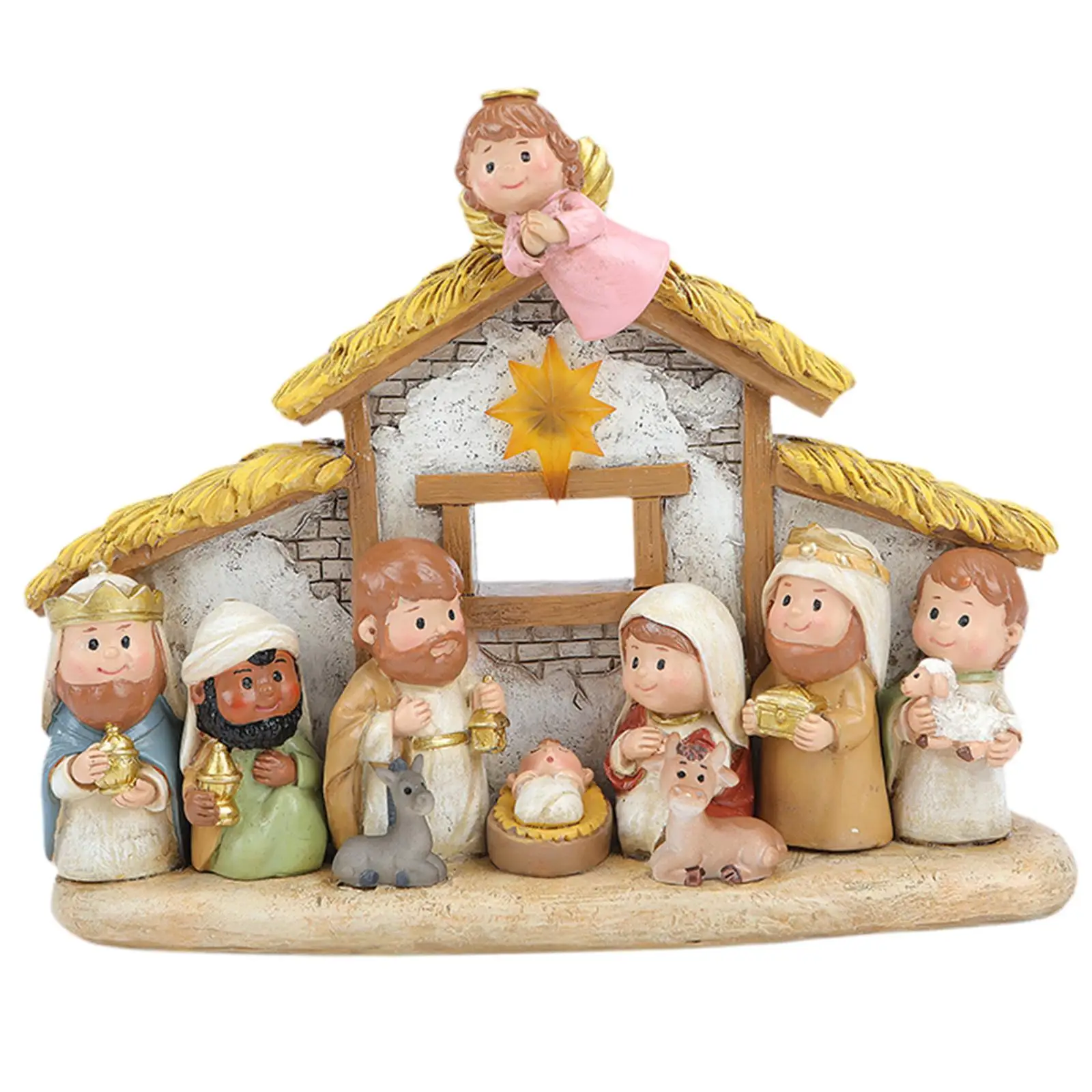 

Cartoon Miniature Religious Ren Christmas Nativity Set Ornament with Light