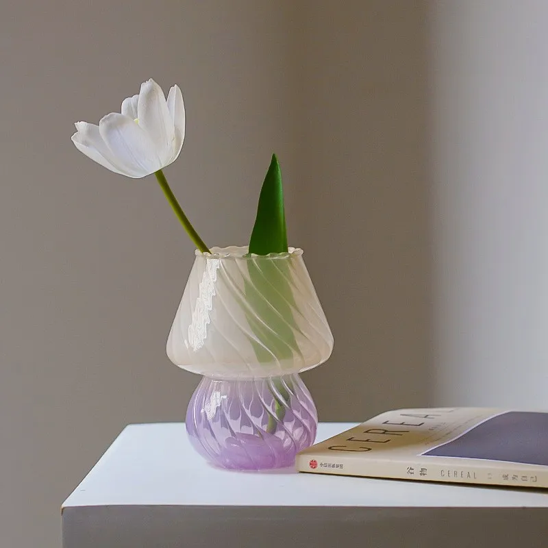 Yellow, Purple And Blue Striped Vase. Glass Hydroponic Vase. Artistic Colorful Transparent Ins Decoration For The Dining Table