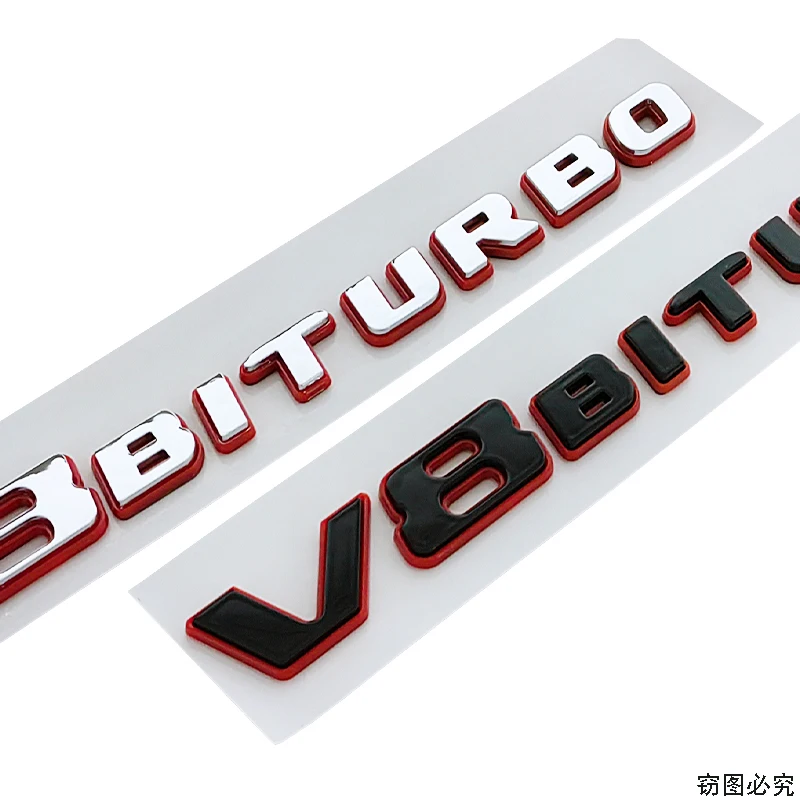 V8 BITURBO Double-Layer Red Edge Label for Mercedes Benz New C E G-Class Modified V8 BITURBO Fender Side Logo Car Sticker
