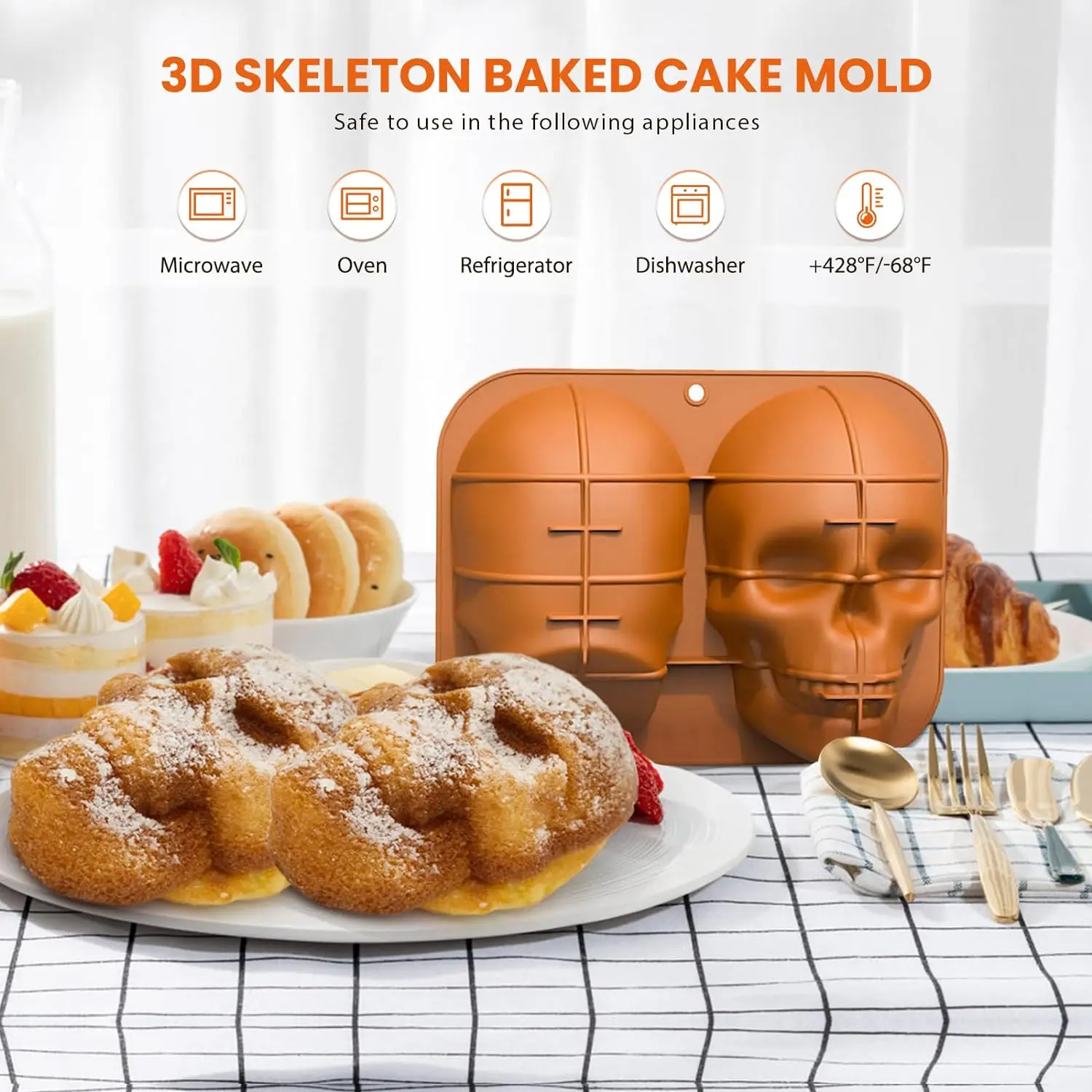 3d Skull Cake Molds for Baking  Cake Molds for Halloween  Food Grade Silicone DIY  Pan for Birthday and all parties