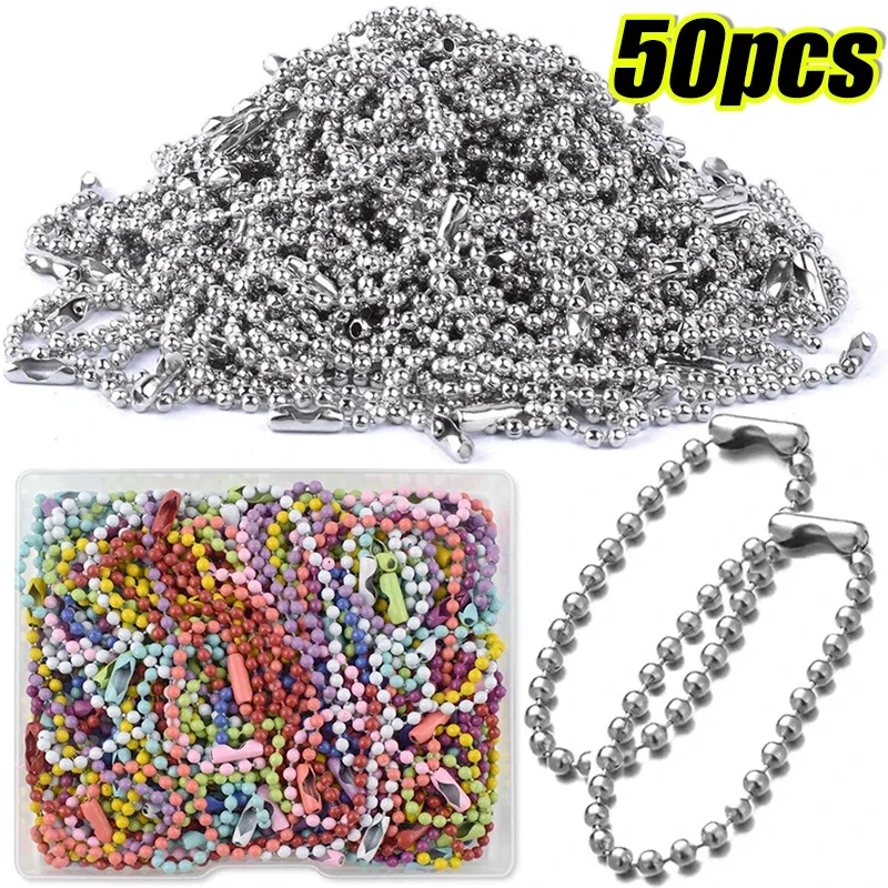 10/50pcs Colorful Ball Bead Chains Fits Key Chain/Dolls/Label Hand Tag Connector For DIY Bracelet Jewelry Making Accessorise