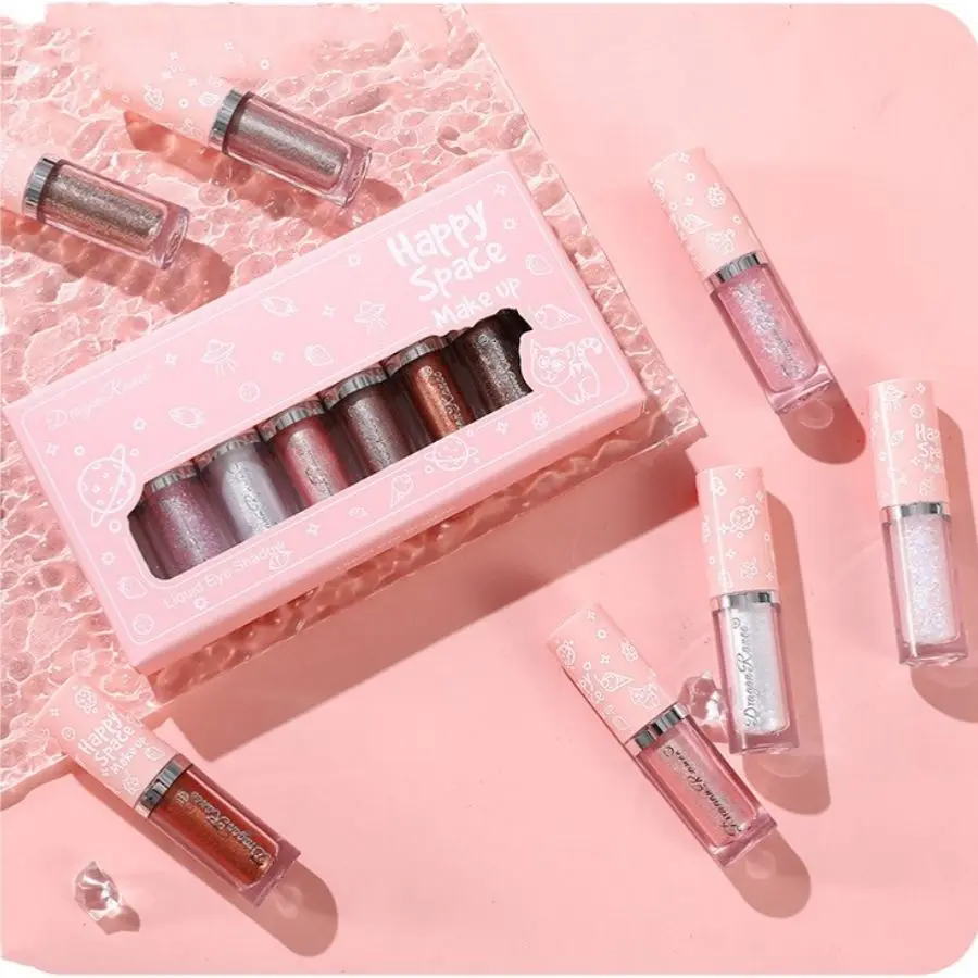 Liquid Eyeshadow Eight-Piece Set Box with Dazzling Shimmer, Fine Glitter, Bright Crystal Pearl Shimmer, High-Gloss Highlighter, Brightening and