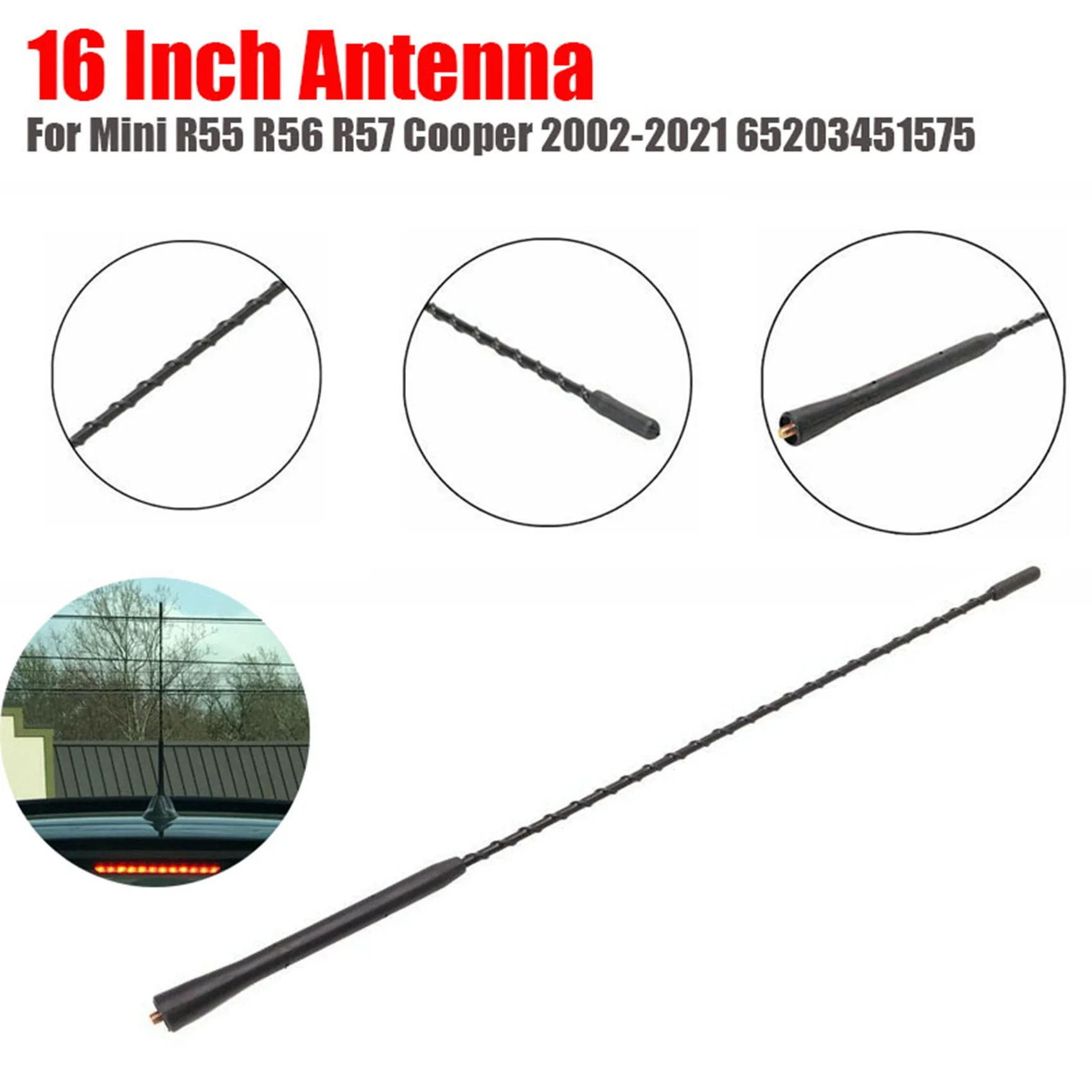 16 Inch Car Antenna Mast (AM - FM) for Mini R55 R56 R57 Cooper 2002-2021 65203451575