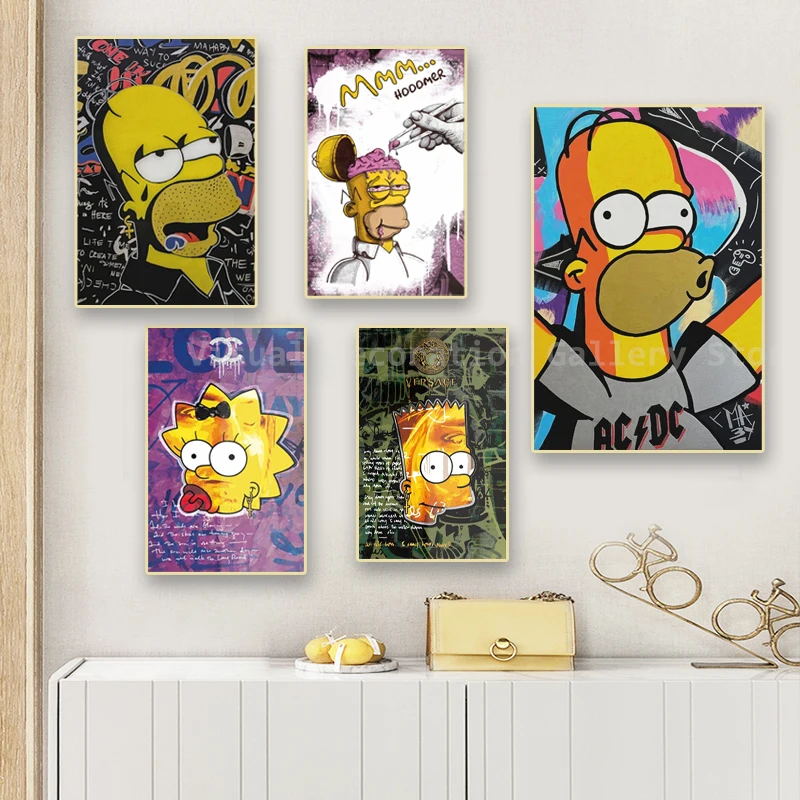 Disney Simpsons Cartoon Poster Canvas Painting Graffiti Walls Art Toilet Bathroom Living Room Home Decor Paintings Children Gift