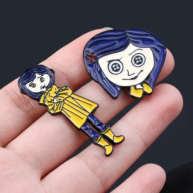 Horror Animated Films Coraline Doll Enamel Pins Punk Character Metal Brooch Backpack Badge Halloween Accessory for Friends Gifts