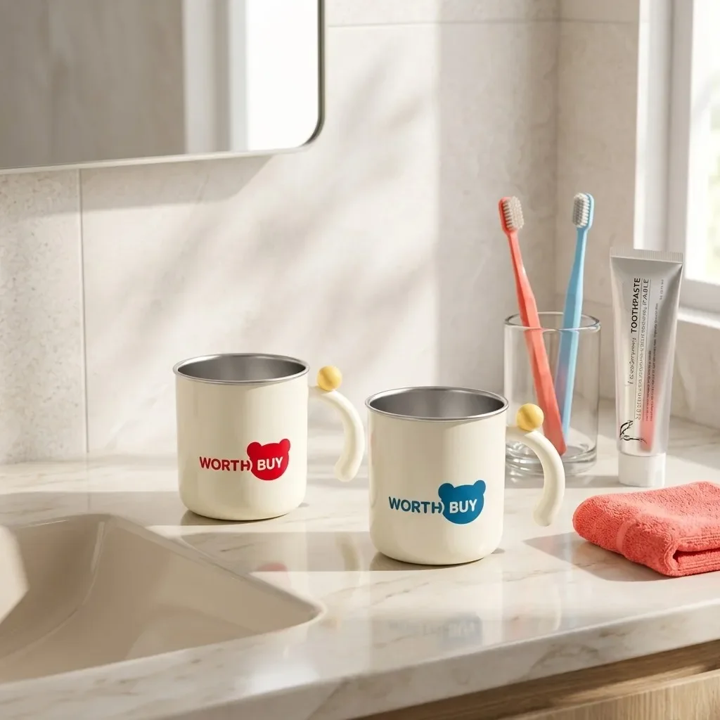 Cute Bathroom Tumbler Toothbrush Cup 316 Stainless Steel Gargle Cup Detachable Plastic Mug Anti-Scald Portable Dishwasher Safe