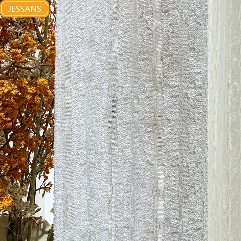 Thickened Sun Protection and Heat Insulation Jacquard Pleated White Screen Window Gauze Living Room Balcony Bedroom Bay Window