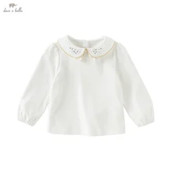 Dave Bella Children's Long Sleeves T-shirt Spring New Sweet Cute Floral Girl's Casual Cotton Top Fashion Outdoor Party DB1250612