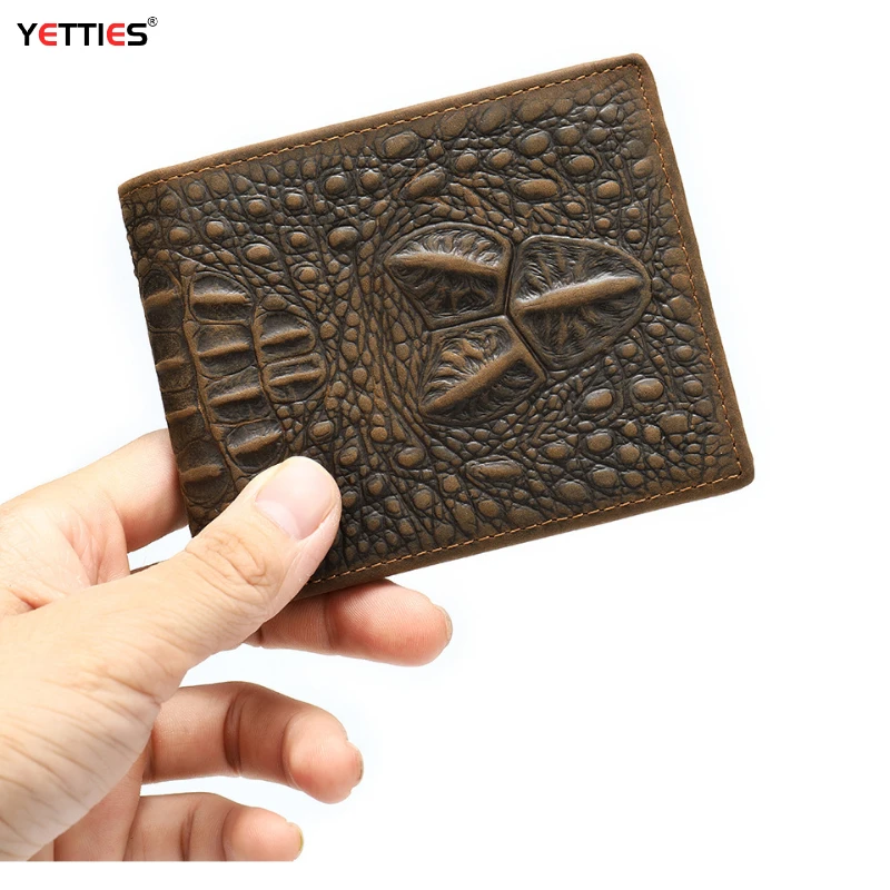 Men's New Genuine Leather Crocodile Embossed Short Wallet Luxury Trendy Fashion Vintage Clutch Bag Versatile Coin Purse Handbag