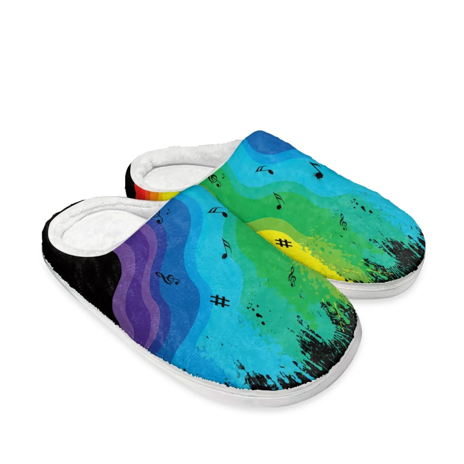 PENSTROLL Rainbow Music Non Slip Soft Indoor House Slippers Heavy Duty Warm Indoor Slippers Wfh Cozy Essentials Slippers