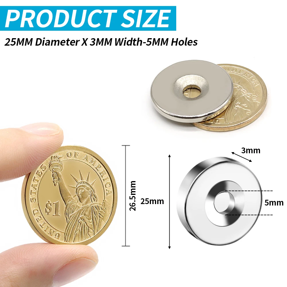 2/5/10/20/50Pcs N35 Super Strong Magnet 25mm X 3mm Hole5mm Round Magnetic NdFeB Neodymium magnet Powerful Disc imanes with hole