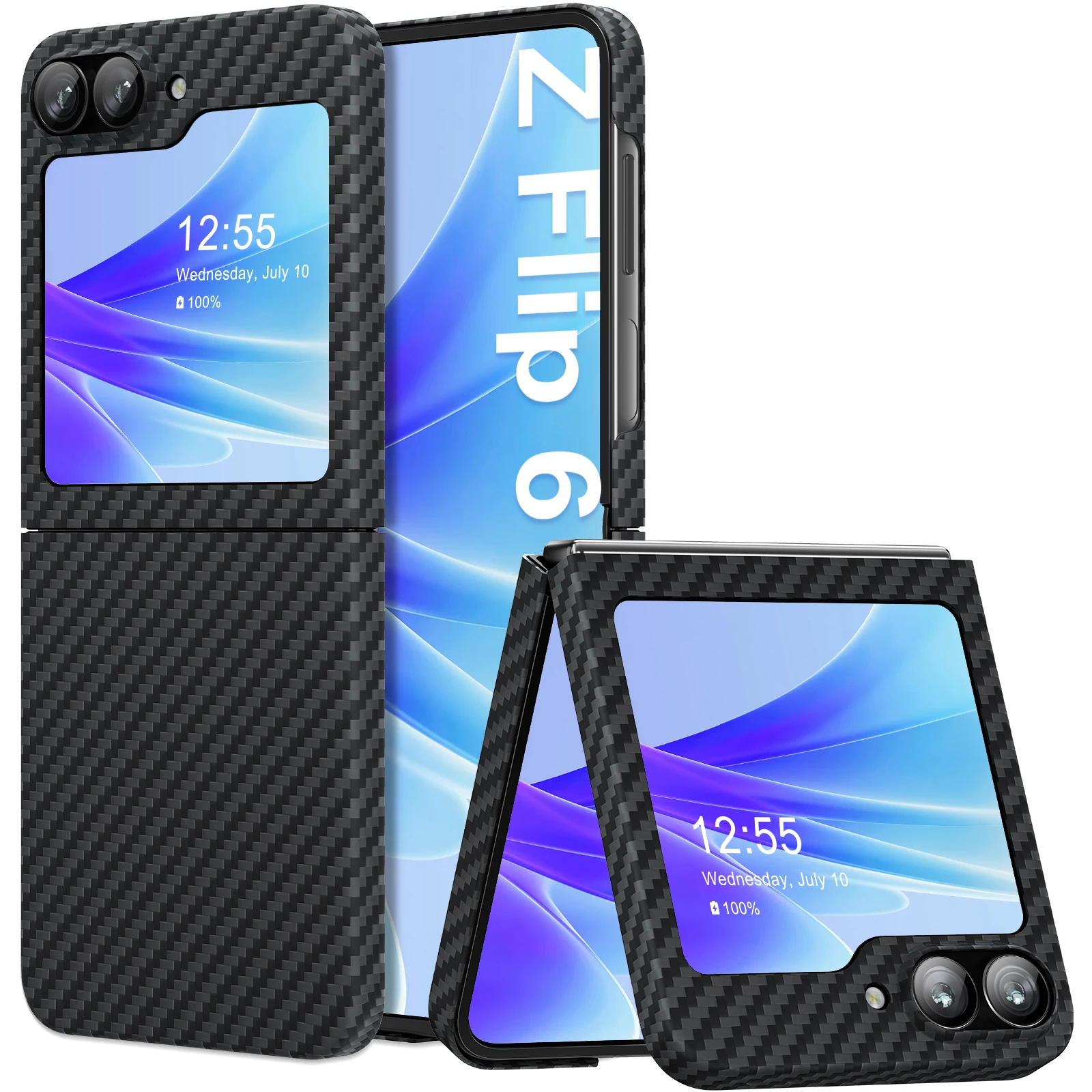 memumi Aramid Fiber for Samsung Galaxy Z Flip 6 Case, [NO-case Feel] 0.5mm Slim Case Z Flip6 Minimalist in Carbon Fiber Design