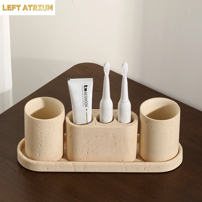 Wabi-sabi Wind Cave Stone Light Luxury Bathroom set Home bathroom gargle cup Electric toothbrush holder lotion bottle tray