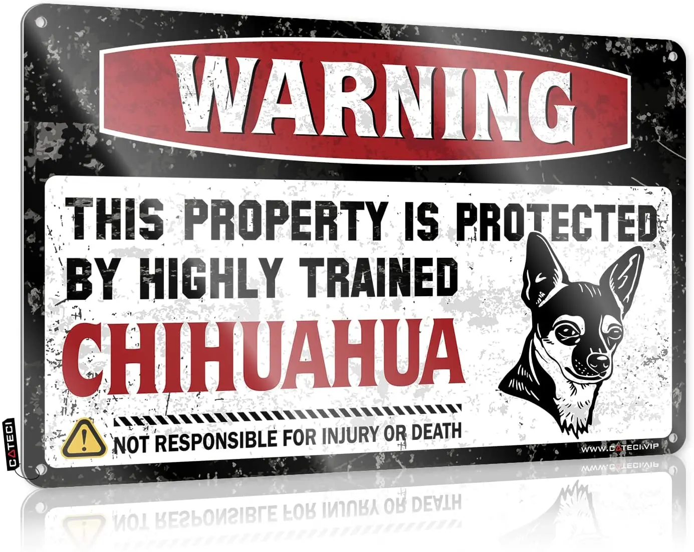 COTECI Warning This Property is Protected by a Highly Trained Chihuahua Tin Sign Beware Sign Halloween Signs For Yard