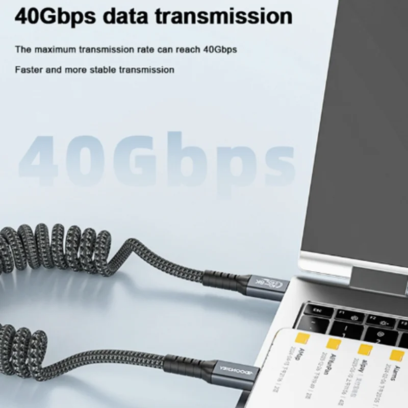 1.2M Coiled 240W USB 4 Cable, Spring 40Gbps 8K@60Hz PD USB Type C to USB C Male to Male with 90 Degreen Cable Cord