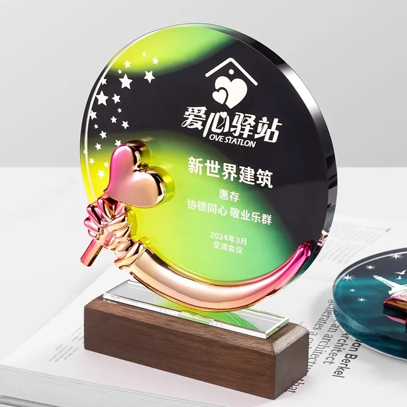 Customized creative color printing Crystal Trophy Sports Games Competition Medal Annual Awards Ceremory Commendation Souvenir