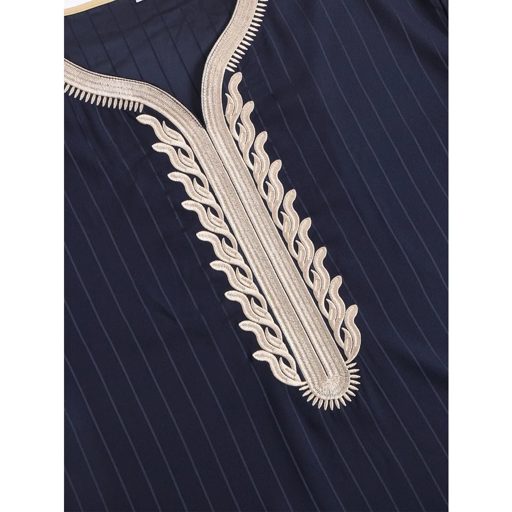 ¡2025 nueva bata étnica árabe para hombre! Diseño bordado a rayas de manga corta, ropa islámica holgada informal