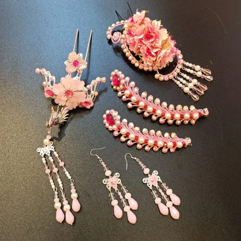 Delicado vintage chinês han traje headwear ópera chinesa, huangmei, ópera comantonesa, phoenix cauda colorido esmalte conjunto cocar