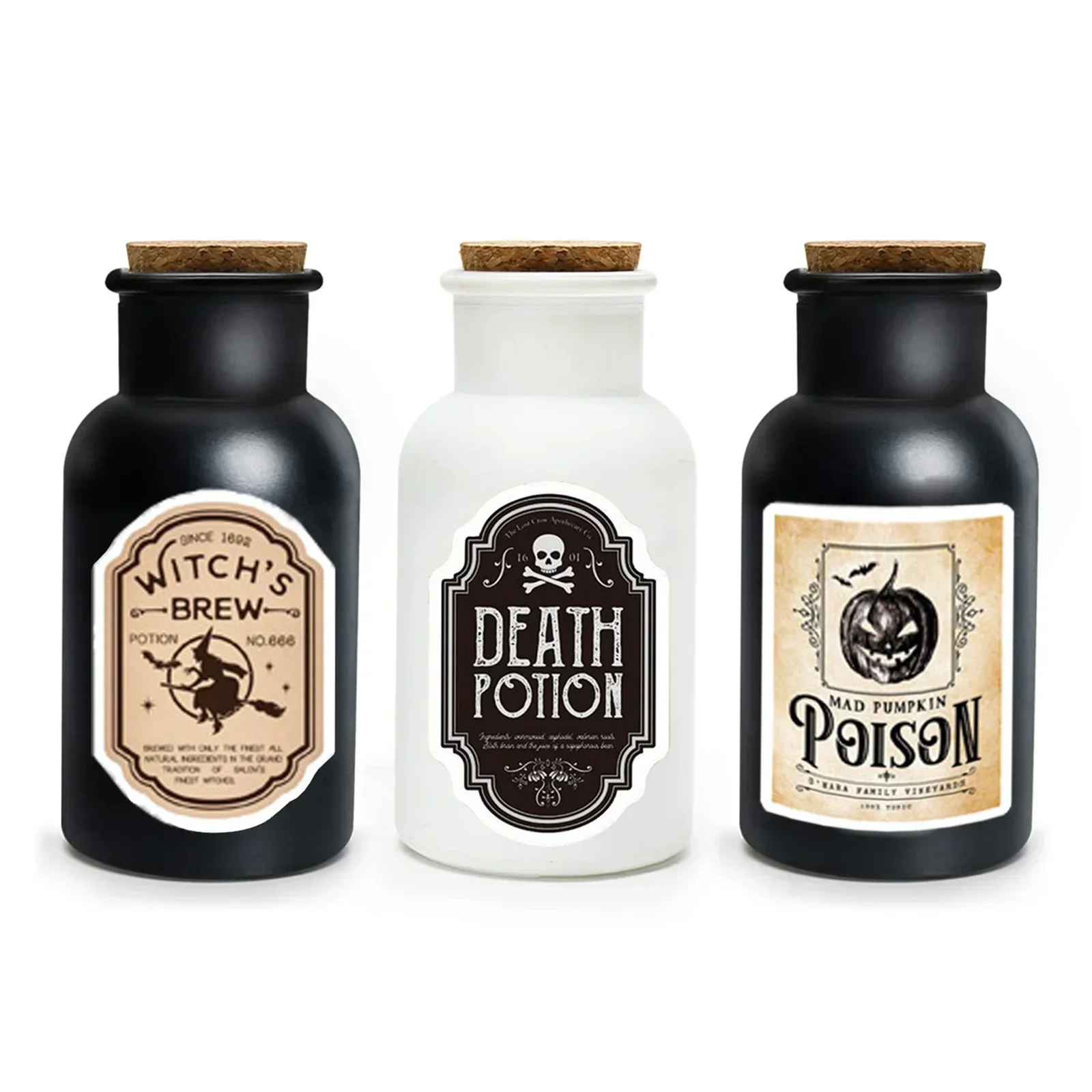 Halloween Apothecary Potion Bottles Black White Scary Bottles for Witch Farmhouse Home Table Party Supplies Halloween Decoration