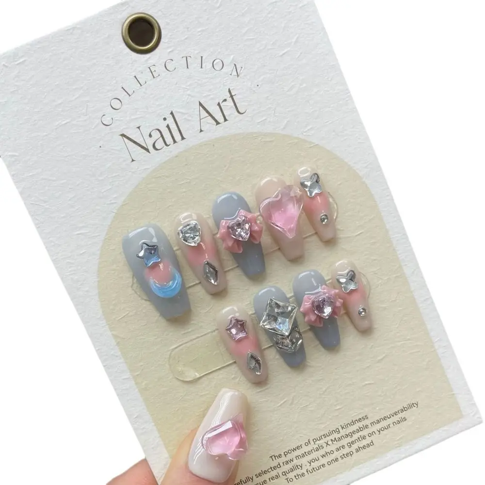 10Pcs XS S M L Love Mocha Handmade Nails with Rhinestone with Tool Box Dream Candy Fake Nail Full Cover Press on Nails