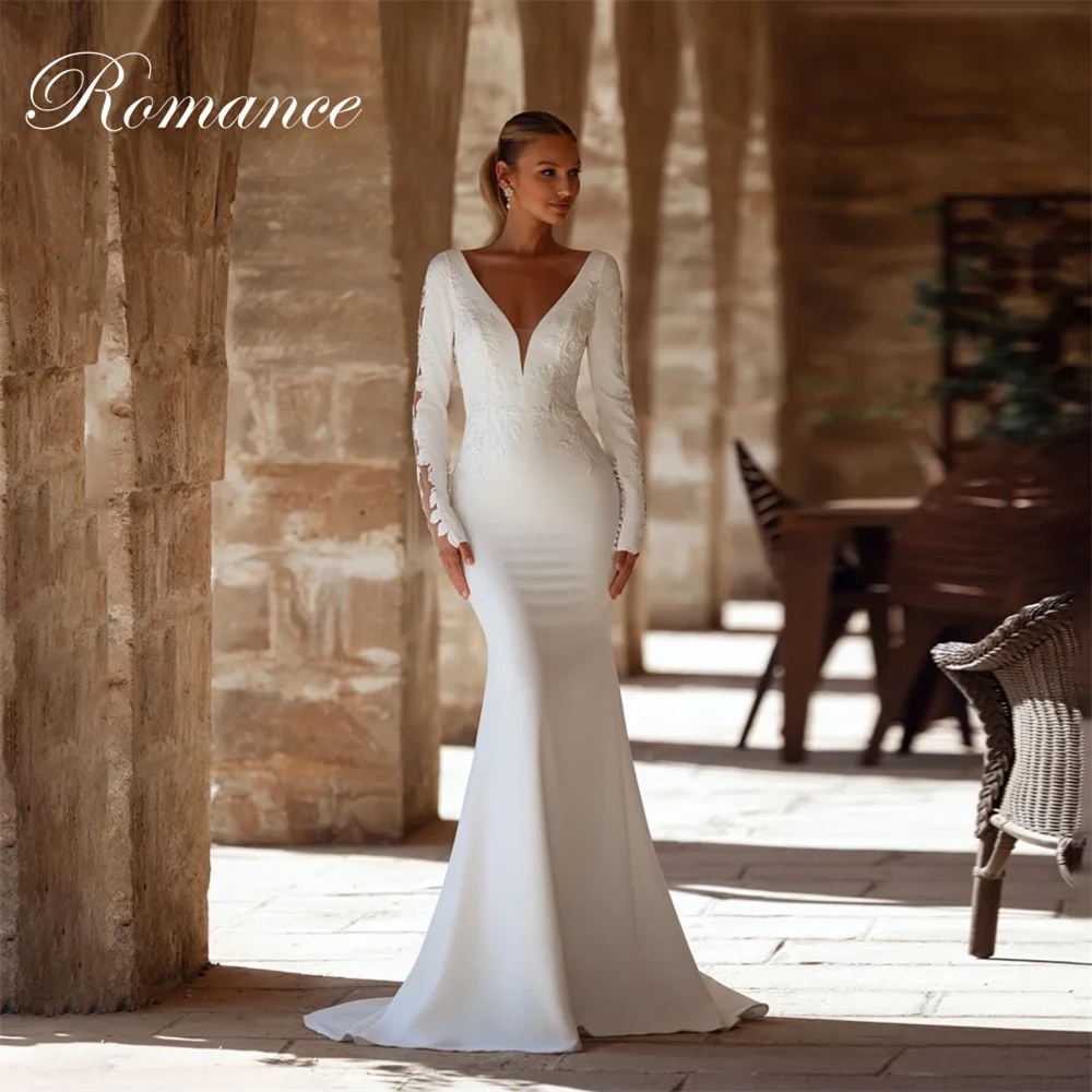 

Classic Lace Long Sleeves Mermaid Wedding Dress 2025 V-Neck Open Back Appliqued Buttons Bridal Gown Vestidos De Novia Customized