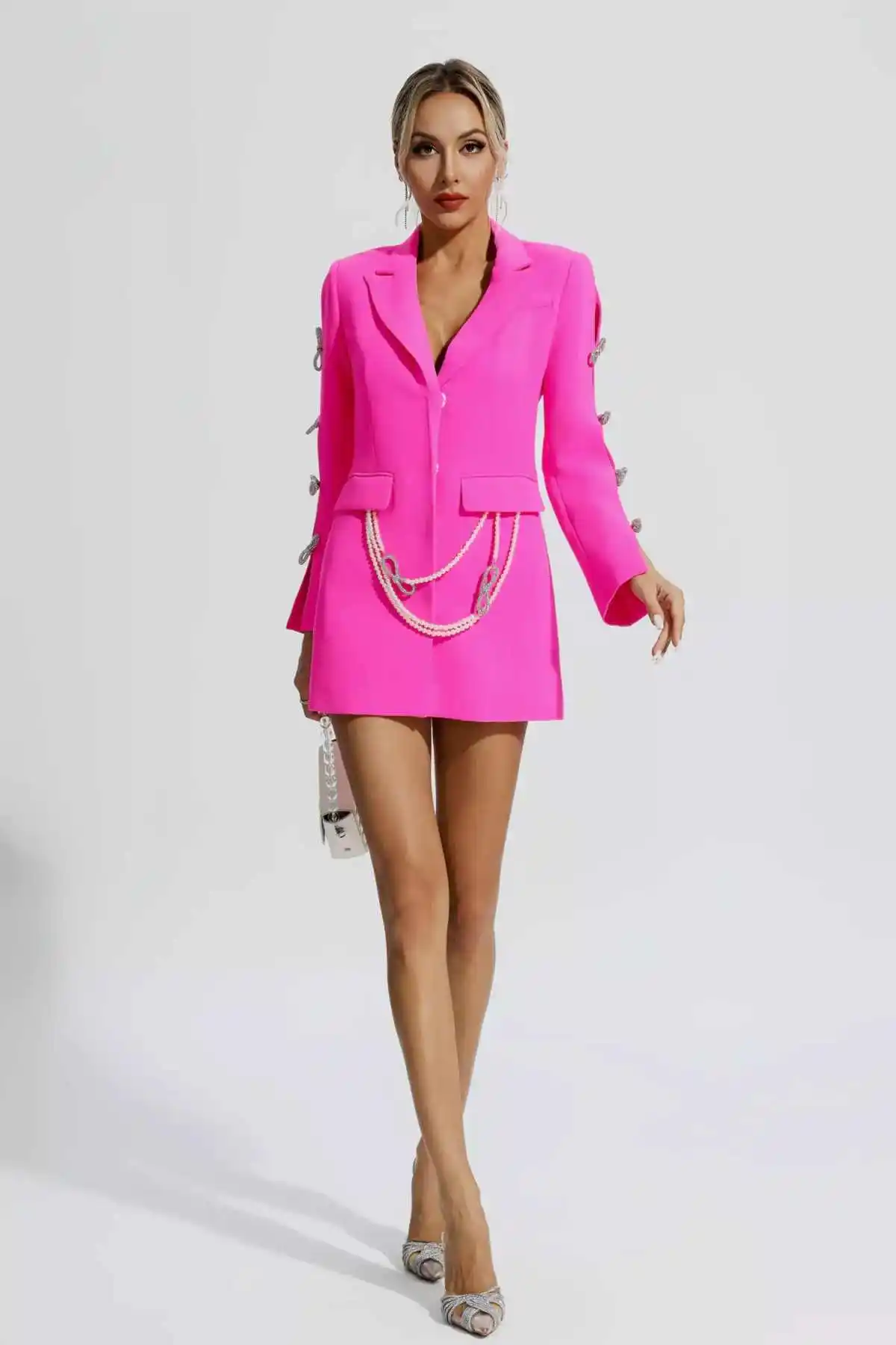 Hot Pink Women Blazer Big Bow Lady Graduation Ceremony Attire Birthday Party Wear One Pieces Customized