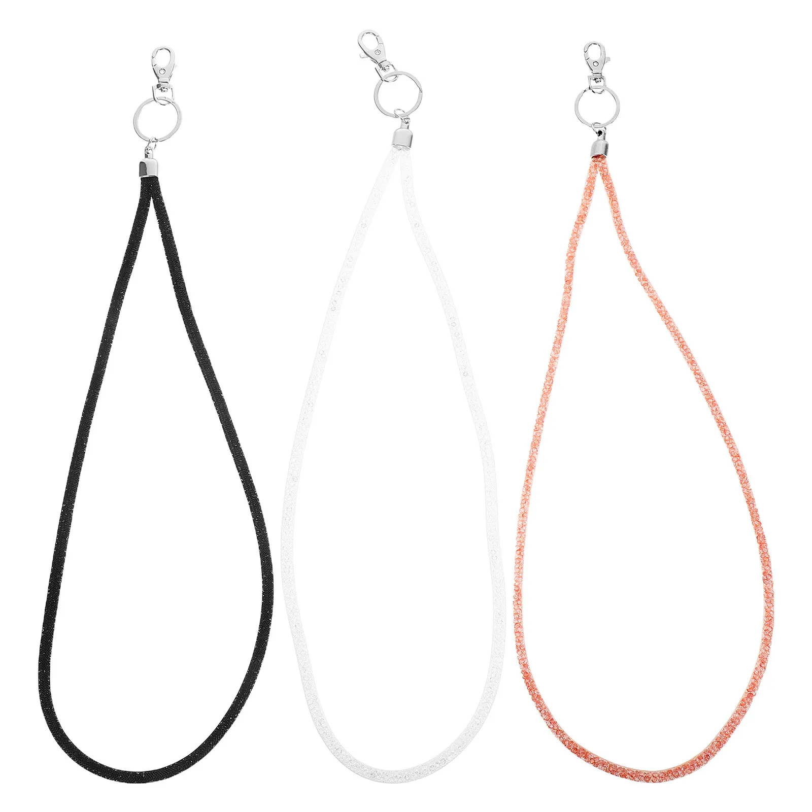 

3Pcs Cell Phone Hanging Rope Lobster Clasp Decorative Rhinestone Neck Lanyard Id Card Holder Key Chain Work Permit String