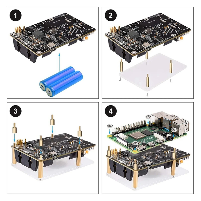 Papan ekspansi manajemen catu daya baterai 1 buah plastik hitam untuk Raspberry Pi 3B/3B +/4B UPS Plus